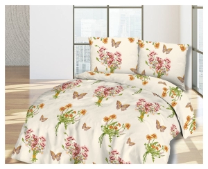 Pościel flanelowa kremowa 200x220 w kwiaty i motyle