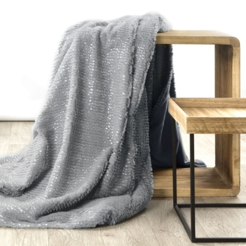Koc futrzany 170x210 popielato srebrny