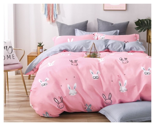 Komplet pościeli dwustronnej różowo popielatej 160x200 w króliczki