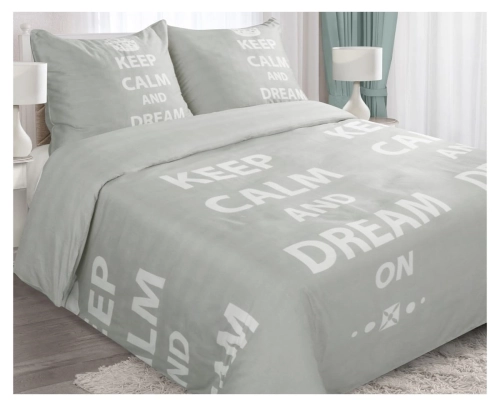 Komplet pościeli popielatej 200x220 keep calm and dream